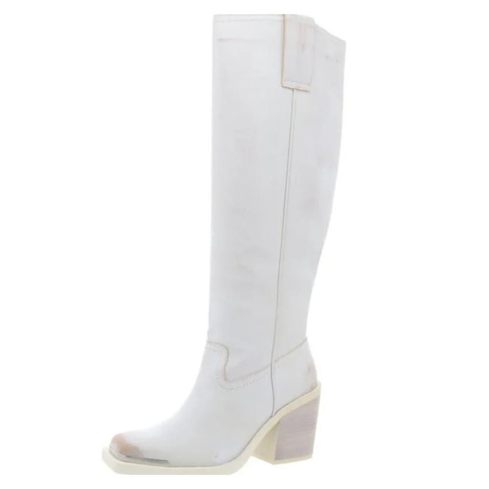 Steve Madden Square Toe Block Heel Boots 8.5 M white zip Dollee-Doll04J1